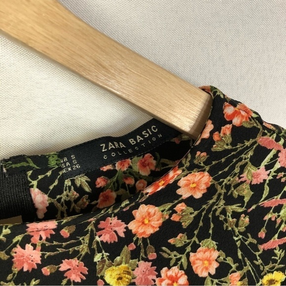 Zara Black Floral Long Sleeve Open Back Tiered Mini Romper Dress S - Picture 6 of 6